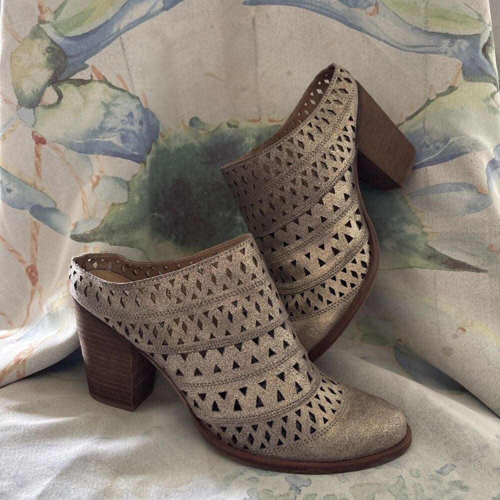 Steve Madden Metallic Bronze Leather Clogs Mules High Heel Womens 10 M Shoes